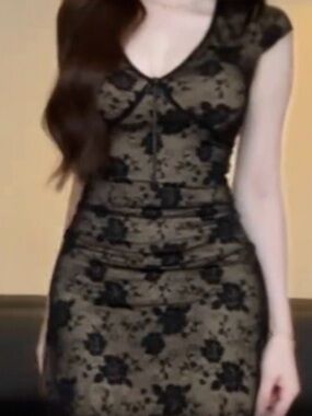 Black Lace Overlay Bodycon Dress